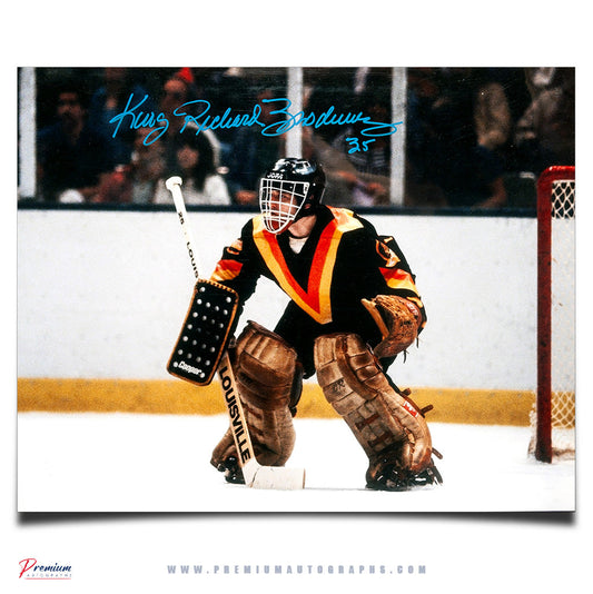 King Richard Brodeur Vancouver Canucks Signed 16x20 Photograph In Net