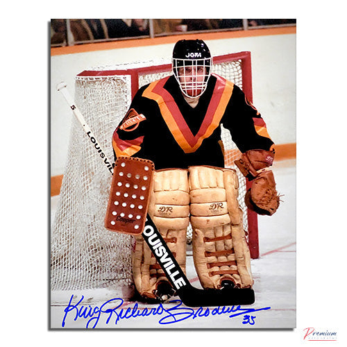 King Richard Brodeur Vancouver Canucks Signed 8x10 Photograph Hugging the Post