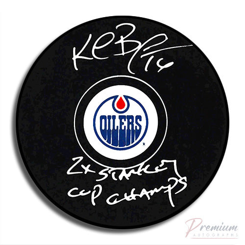 Kelly Buchburger Edmonton Oilers Signed Puck w/ 2x SC Champs Inscription