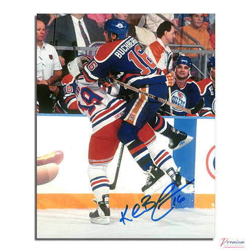 Kelly Buchberger Edmonton Oilers Signed 8x10 Photograph Big Hit Vs. Rangers