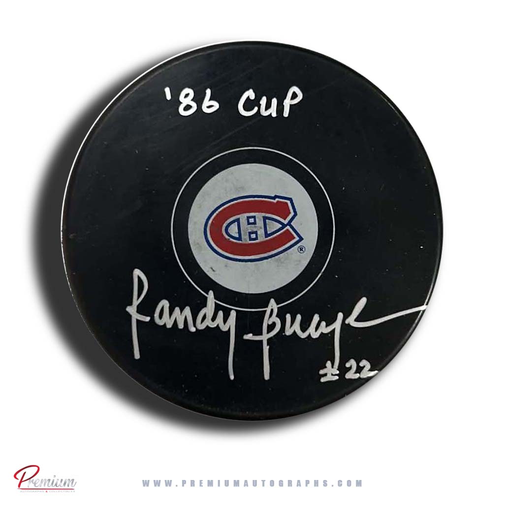 Randy Bucyk Montreal Canadiens Autographed Puck a/ '86 Cup Inscription