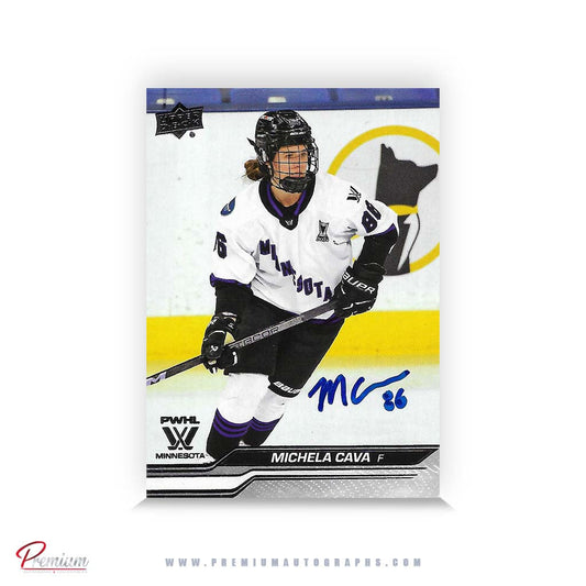Michela Cava Minnesota Frost Autographed 2023-24 First Edition Upper Deck PWHL Hockey Card #35