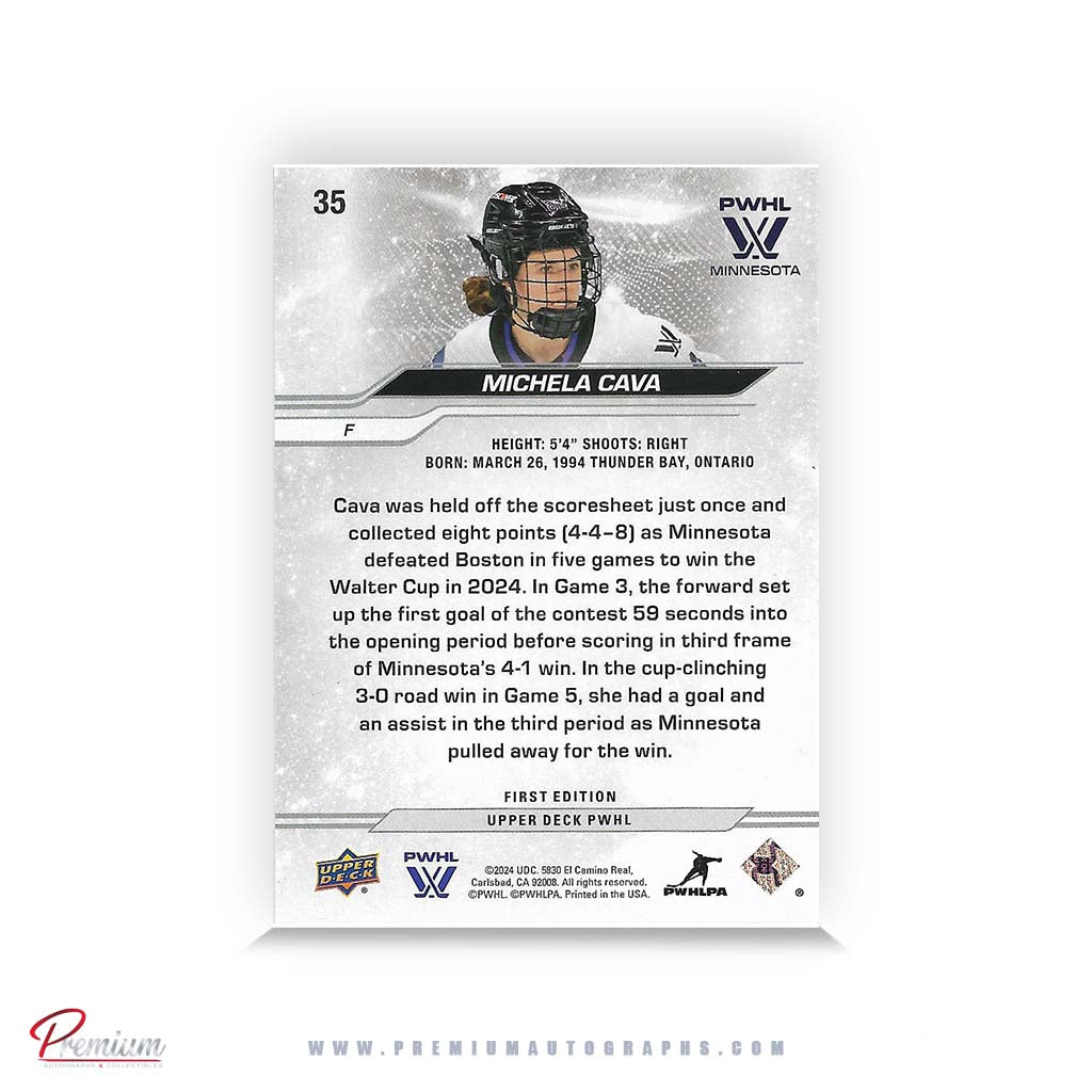 Michela Cava Minnesota Frost Autographed 2023-24 First Edition Upper Deck PWHL Hockey Card #35