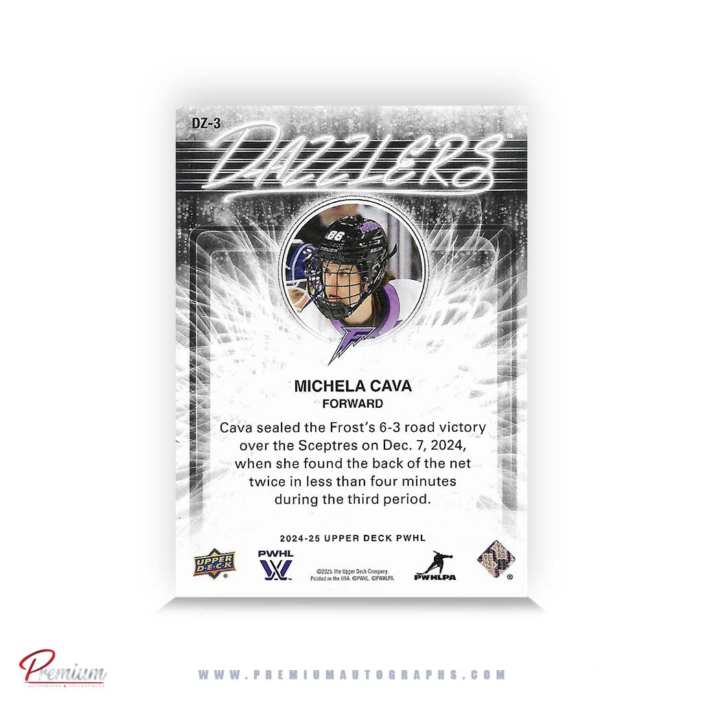 Michela Cava Minnesota Frost Autographed 2024-25 Upper Deck PWHL Hockey Card #DZ-3 Dazzlers Insert TEAL