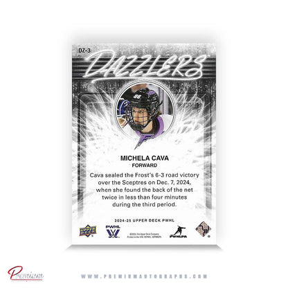 Michela Cava Minnesota Frost Autographed 2024-25 Upper Deck PWHL Hockey Card #DZ-3 Dazzlers Insert TEAL