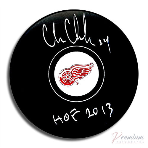 Chris Chelios Detroit Red Wings Signed Puck w/ HOF 2013 Inscription