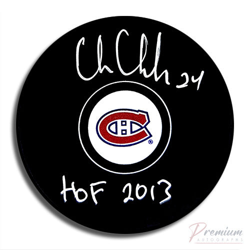 Chris Chelios Montreal Canadiens Signed Puck w/ HOF 2013 Inscription