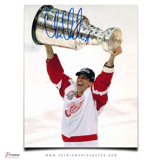 Chris Chelios Detroit Red Wings Signed 8x10 Photograph Stanley Cup Celebration w/ 2 Cups Inscription