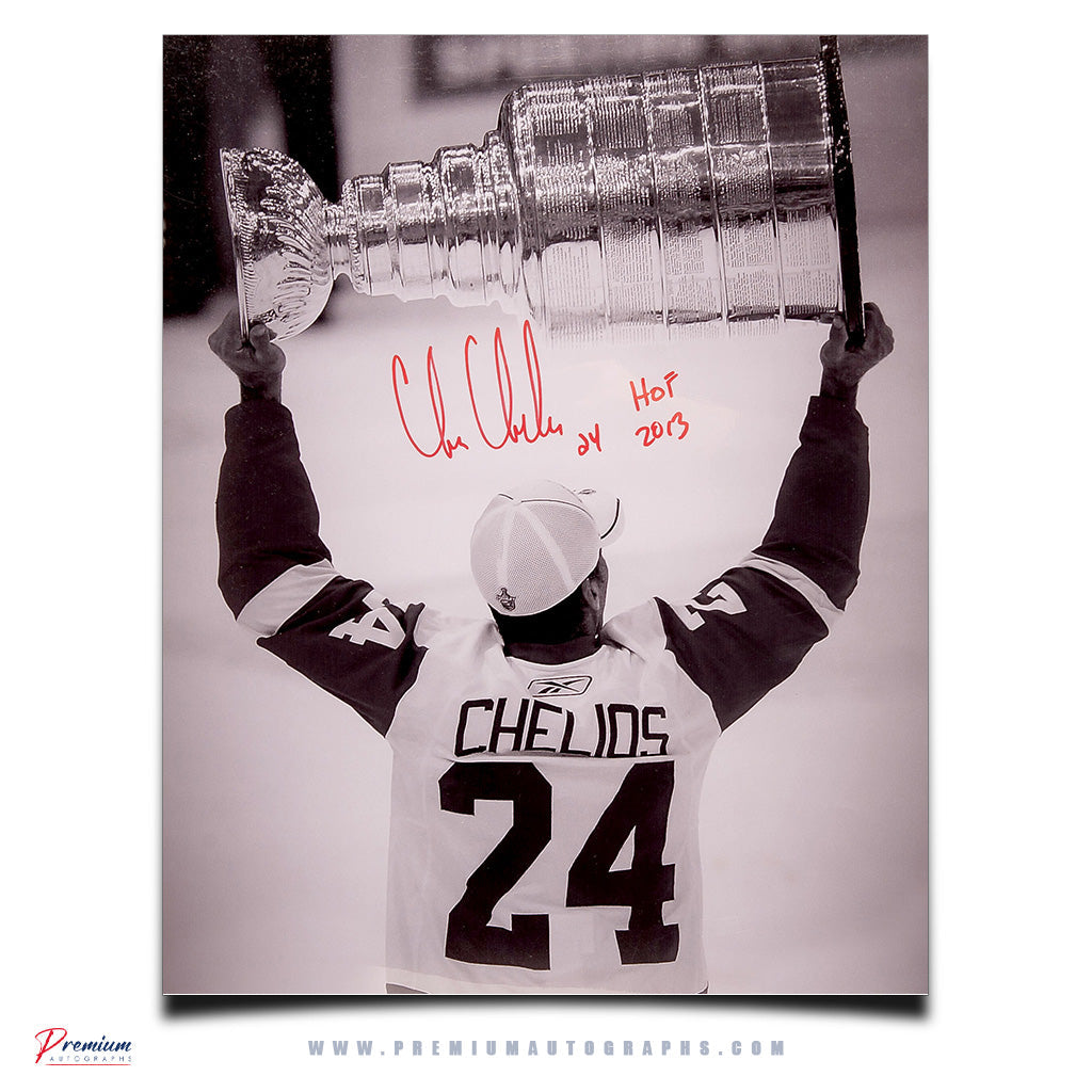 Chris Chelios Detroit Red Wings Signed 16x20 Photograph, Stanley Cup Celebration w/ HOF 2013 Inscription