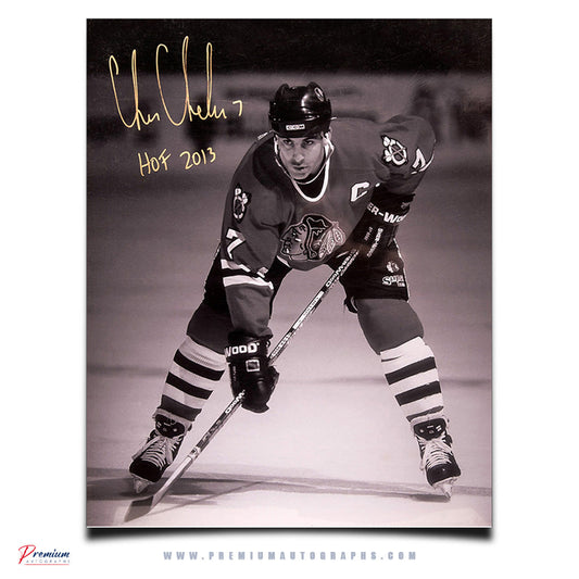 Chris Chelios Chicago Blackhawks Signed 16x20 Photograph Captain w/ HOF 2013 Inscription