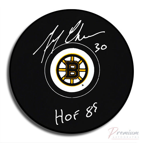 Gerry Cheevers Boston Bruins Signed Puck w/ HOF 85 Inscription