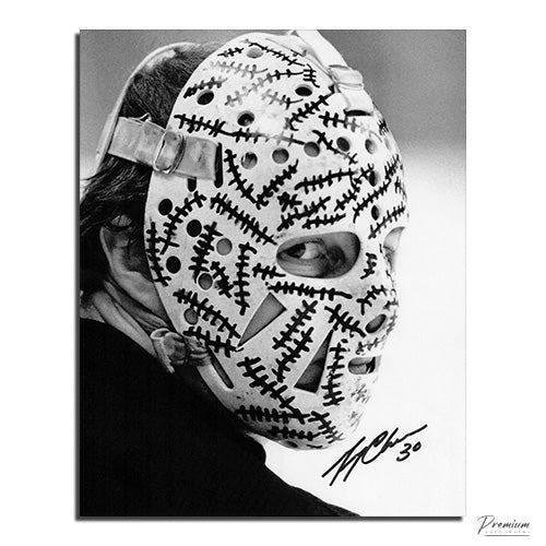 Gerry Cheevers Boston Bruins Signed 8x10 Photograph Close Up Stitch Mask