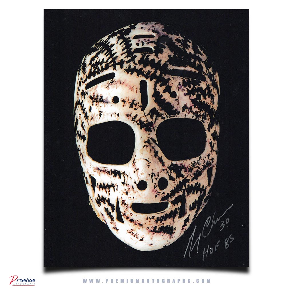 Gerry Cheevers Boston Bruins Signed 8x10 Photograph Mask w/ HOF 85 Inscription