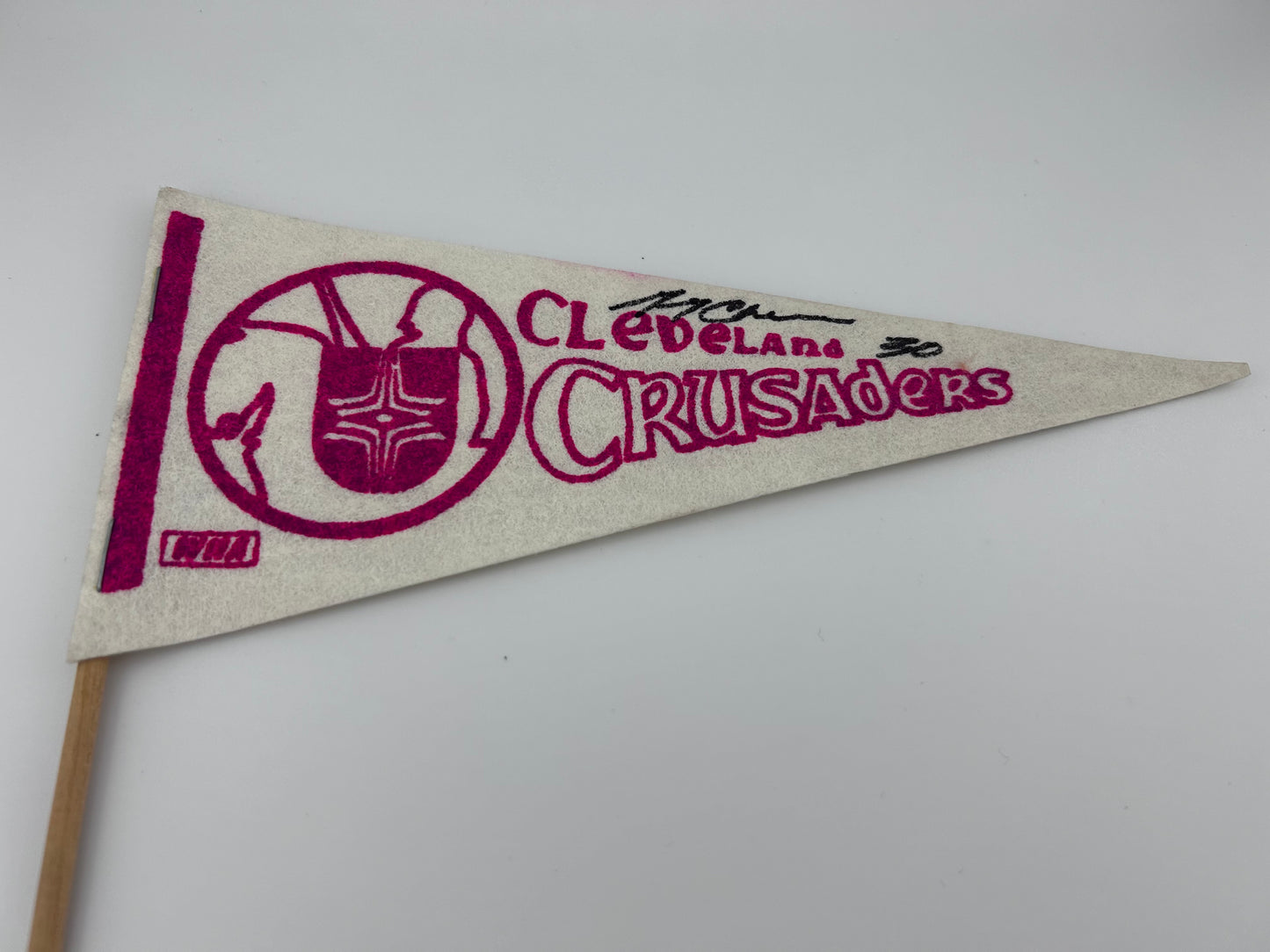 Gerry Cheevers Vintage Cleveland Crusaders Mini Pennet Autographed