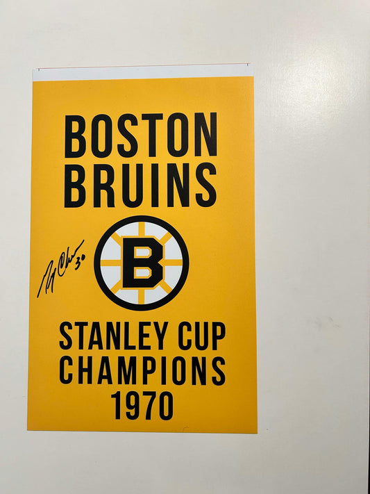 Gerry Cheevers Boston Bruins 1970 Stanley Cup Champions Banner Autographed