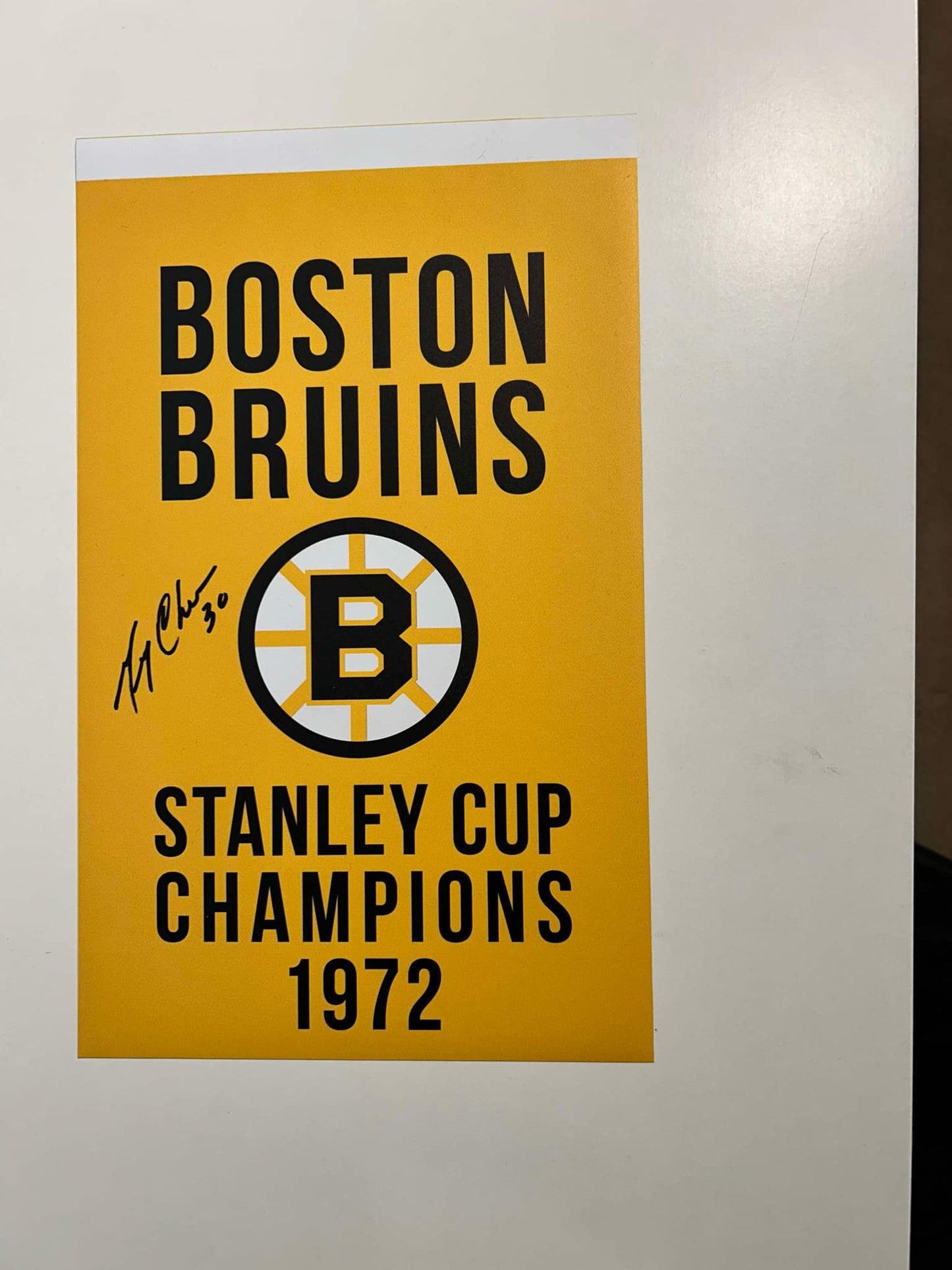 Gerry Cheevers Boston Bruins 1972 Stanley Cup Champions Banner Autographed