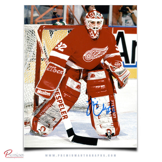 Tim Cheveldae Detroit  Red Wings Autographed 8x10 Against the Post