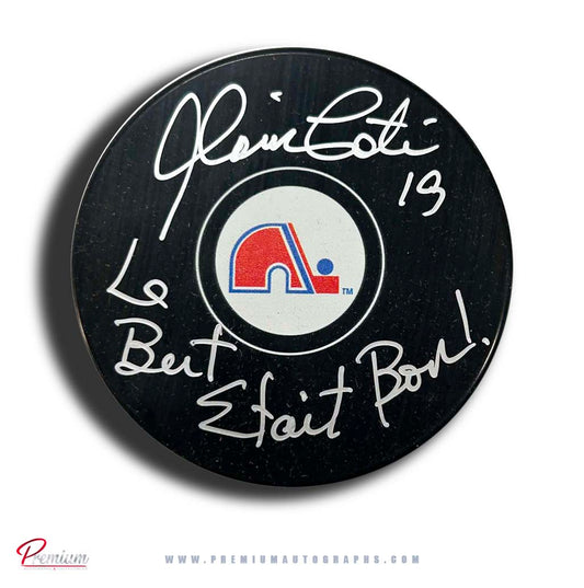 Alain Cote Quebec Nordiques Autographed Puck w/ Inscription