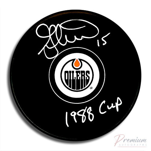 Geoff Courtnall Edmonton Oilers Signed Puck w/ 1988 Cup Inscription