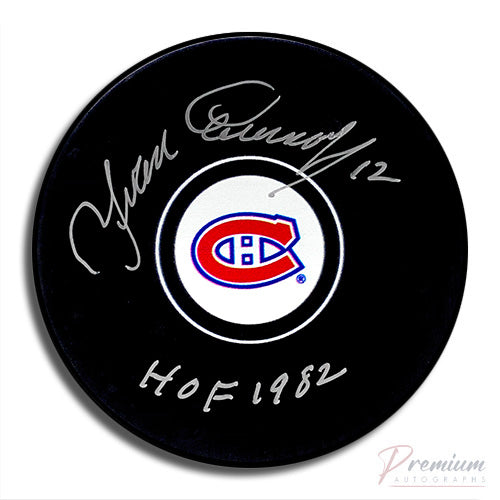 Yvan Cournoyer Montreal Canadiens Signed Puck w/ HOF 1982 Inscription