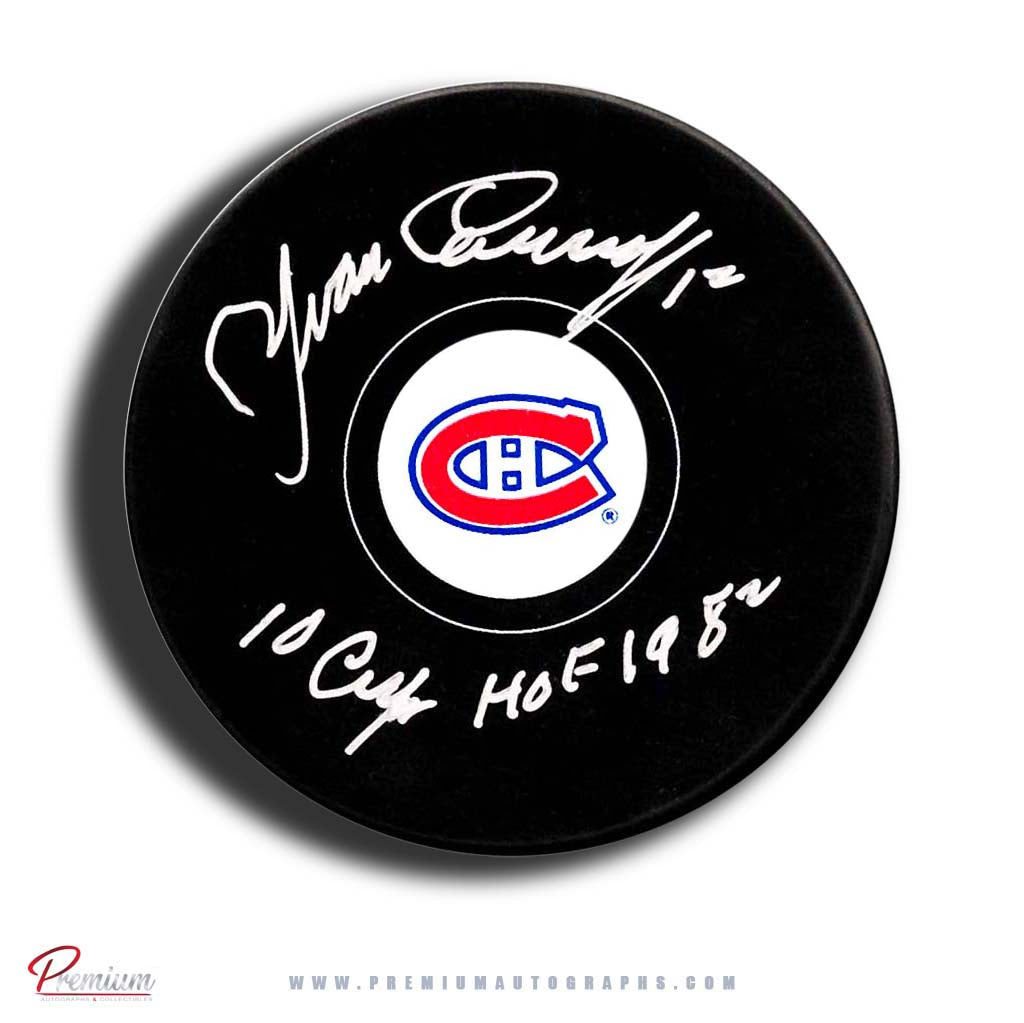 Yvan Cournoyer Montreal Canadiens Signed Puck w/ 10 Cups & HOF 1982
