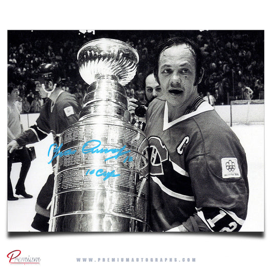 Yvan Cournoyer Montreal Canadiens Signed 8x10 Photograph Stanley Cup Celebration w/ 10 Cups Inscription