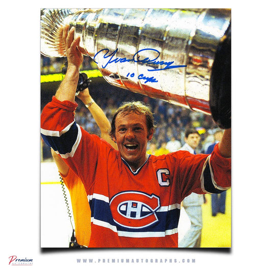 Yvan Cournoyer Montreal Canadiens Signed 8x10 Photograph Captain w/ 10 Cups Inscription