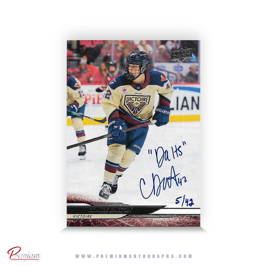 Claire Dalton Montreal Victoire Autographed 24-25 Upper Deck PWHL Hockey Card #28 Ltd /42 Nicknames edn. w/ "Dalts" Inscription