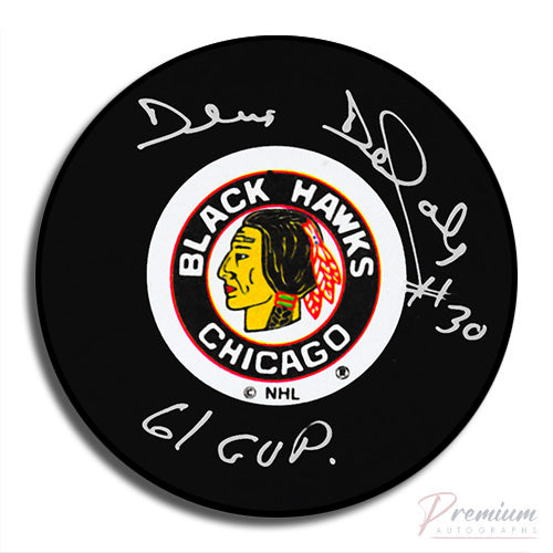 Denis DeJordy Chicago Blackhawks Signed Puck w/ '61 Cup Inscription