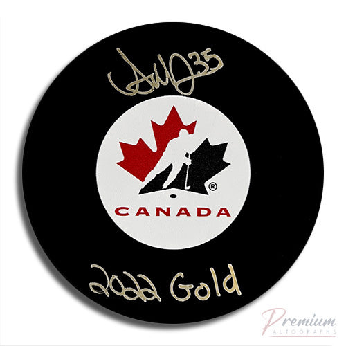 Ann-Renee Desbiens Team Canada Signed Puck w/ 2022 Gold Inscription