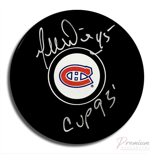 Gilbert Dionne Montreal Canadiens Signed Puck w/ 93 Cup Inscription