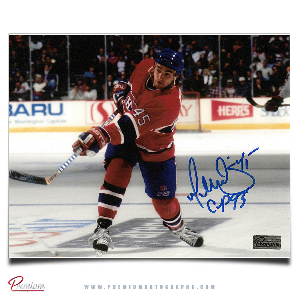 Gilbert Dionne Montreal Canadiens Autographed 8x10 Photograph Big Shot w/ 93 Cup Inscription