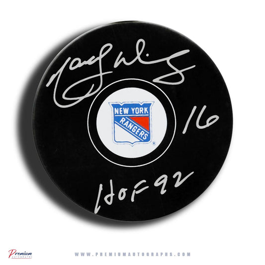 Marcel Dionne New York Rangers Signed Puck w/ HOF 92 Inscription