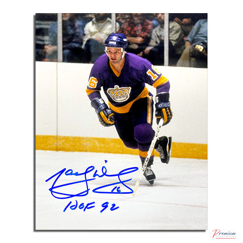 Marcel Dionne Los Angeles Kings Signed 8x10 Photograph Royal Purple Jersey /w HOF 92 Inscription