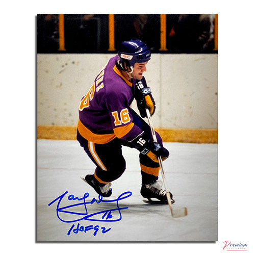 Marcel Dionne Los Angeles Kings Signed 8x10 Photograph Ryoal Purple Jersey /w HOF 92 Inscription