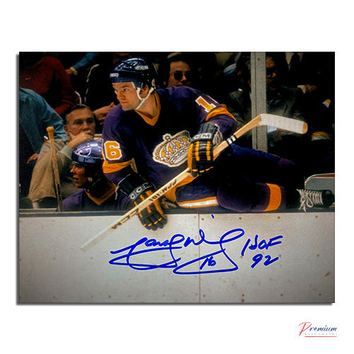 Marcel Dionne Los Angeles Kings Signed 8x10 Photograph Over the Boards /w HOF 92 Inscription