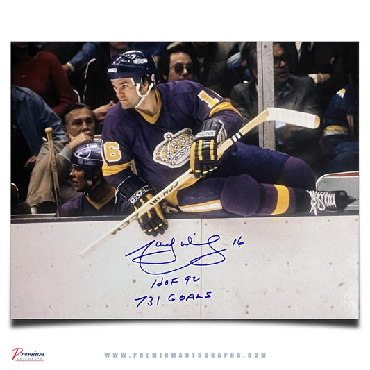 Marcel Dionne Los Angeles Kings Signed 16x20 Photograph Over the Boards w/ HOF 92 & 731 Goals