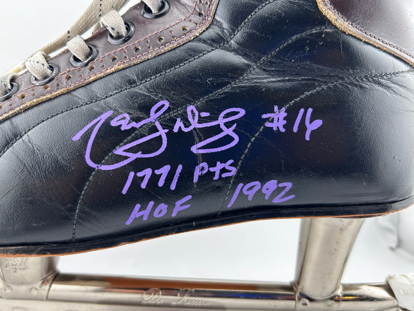 Marcel Dionne Autographed Vintage Skate w/ 1771 Pts & HOF 92 Inscription in purple paint pen