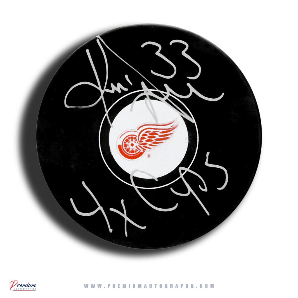 Kris Draper Detroit Red Wings Signed Puck w/ 4x Cups Inscription