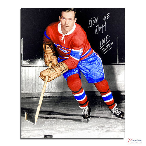 Dick Duff Montreal Canadiens Signed 8x10 Photograph Colourized /w HOF 2006 Inscription