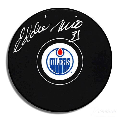 Eddie Mio Edmonton Oilers Signed Puck