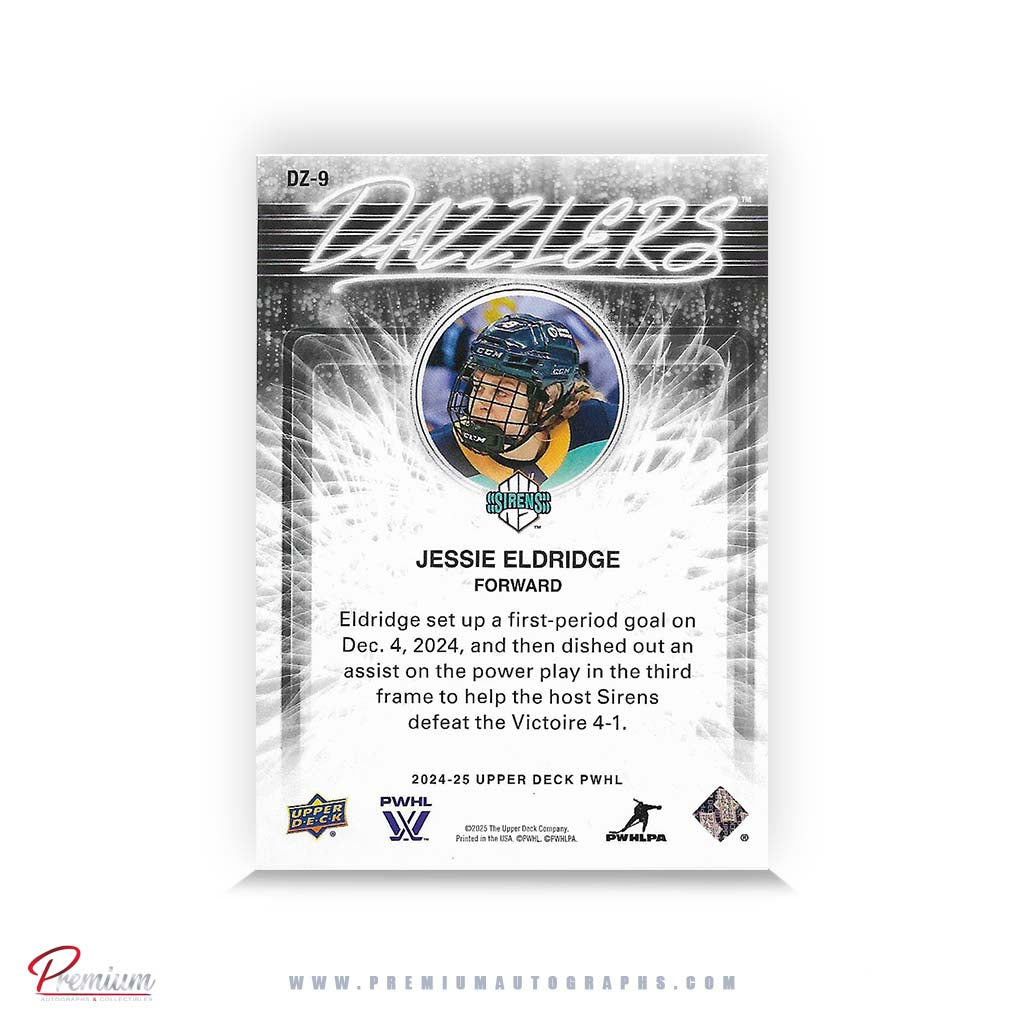 Jessie Eldridge Minnesota Frost Autographed 2024-25 Upper Deck PWHL Hockey Card #DZ-9 Dazzlers Insert
