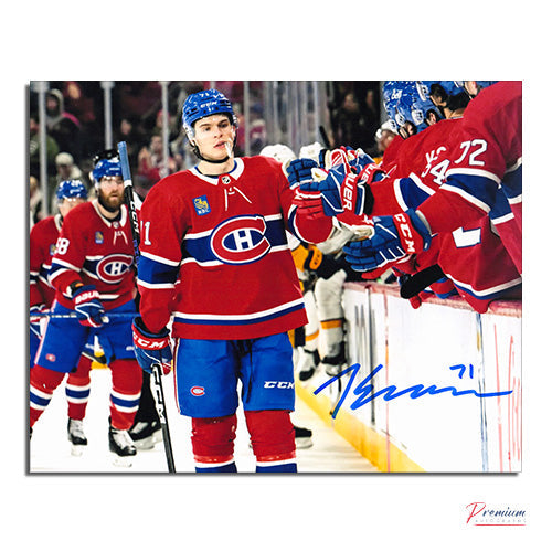 Jake Evans Montreal Canadiens Signed 8x10 Bench Celebration