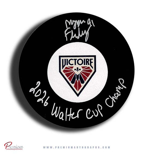 Maggie Flaherty Montreal Victoire PWHL Autographed Puck with 2026 Walter Cup Champion Inscription