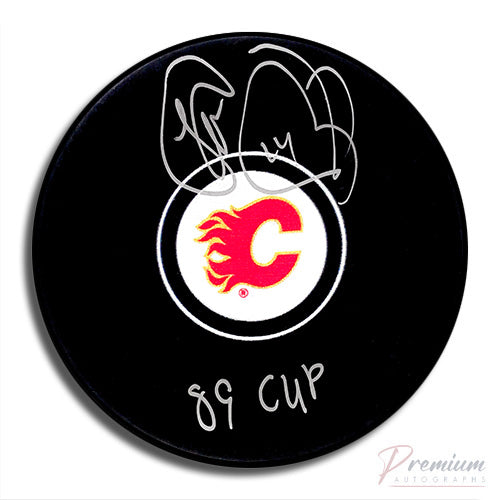 Theo Fleury Calgary Flames Signed Puck w/ 89 Cup Inscription