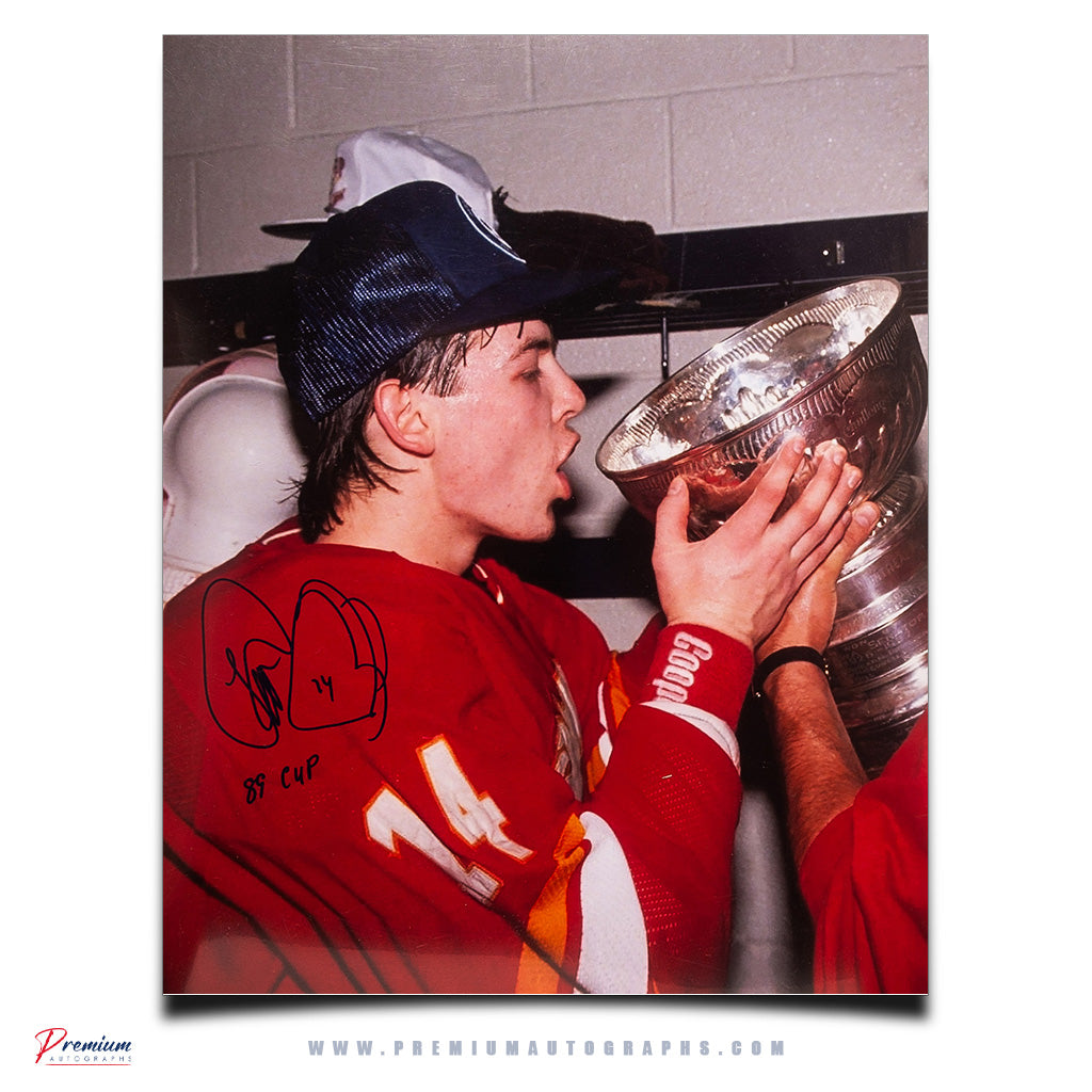 Theoren Fleury Calgary Flames Signed 16x20 Photograph, Stanley Cup Celelbration w/ 89 Cup Inscription