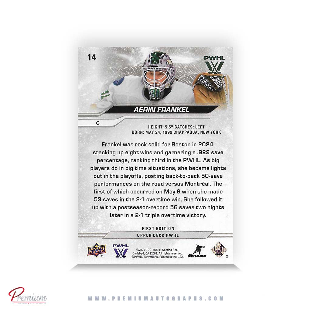 Aerin Frankel Boston Fleet Autographed 2023-24 Upper Deck PWHL Hockey Card #14