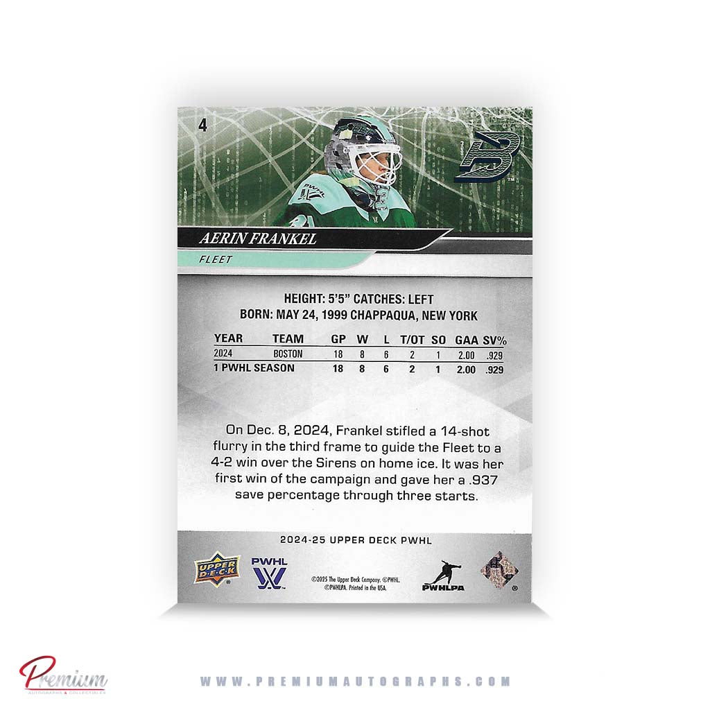 Aerin Frankel Boston Fleet Autographed 2024-25 Upper Deck PWHL Hockey Card #4 Ltd /31 Nicknames  edn. w/ "Franks" Inscription