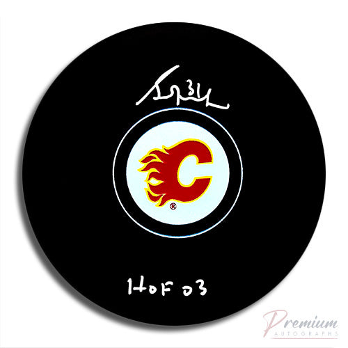 Grant Fuhr Calgary Flames Signed Puck w/ HOF 03 Inscription