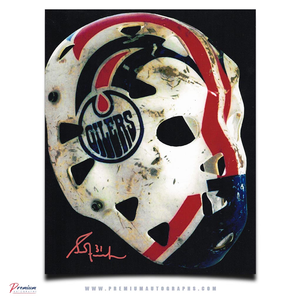 Grant Fuhr Edmonton Oilers Signed 8x10 Photograph Side Profile Goalie Mask